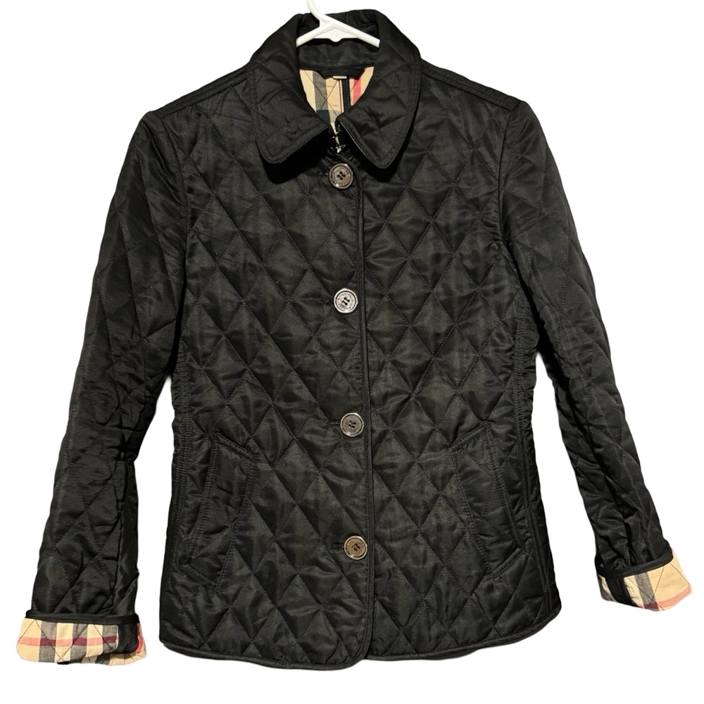 Burberry Quilted Coat Womens Black Jacket Preppy Old Money